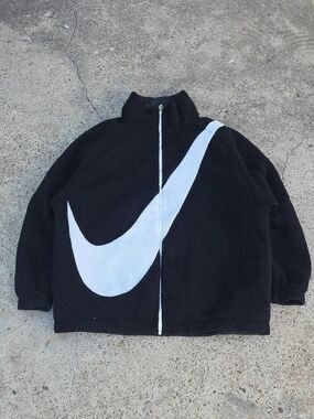 Nike Big Swoosh Sherpa Jacket Reversible Nylon Size Medium